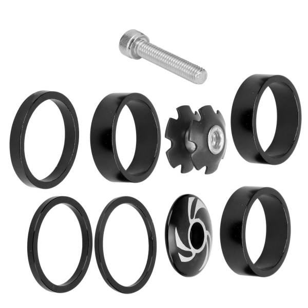 6st Cykelheadset Spacer Aluminiumlegering Cykelstyre Stem Spacers för Mountain Bike Black