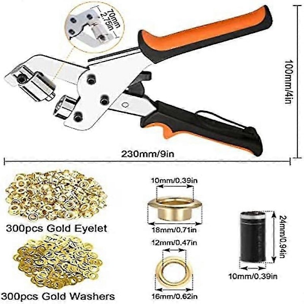 Øjetang kompatibel med presenninger, Øjetangsæt med 300 øjer (diameter 10 mm), Øjetang 10 mm fo