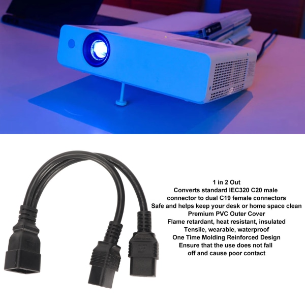 Dobbel IEC320 C19 til C20 ledning Hunn til Hann Universal Y splitter strømkabel for skrivebordslampe LCD-skjerm 12,6 tommer