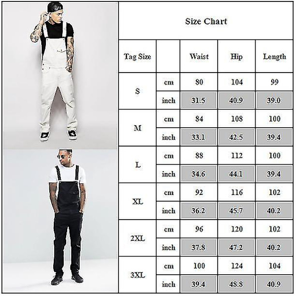 Slim Fit Denim Jumpsuit - Snygga herrkläder Casual Overalls 3XL Blå