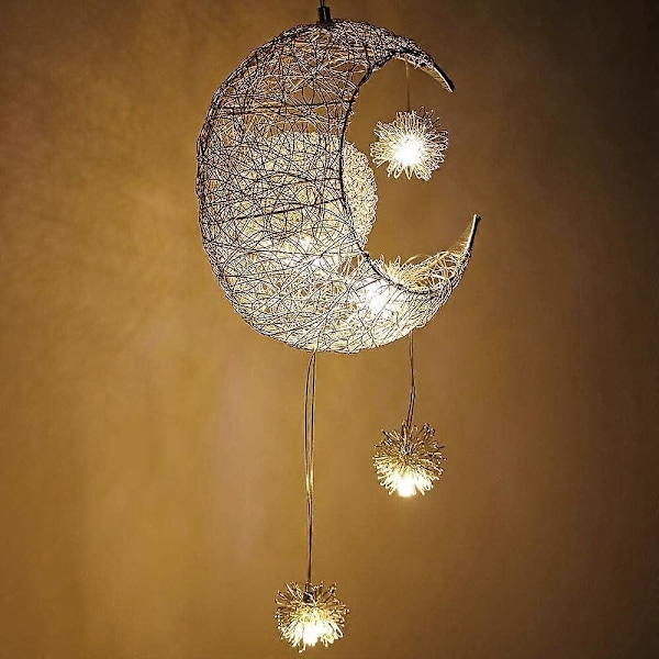 Härlig Måne och Stjärna Fairy Light Hängande Taklampa i Aluminium för Barnrum Vardagsrum