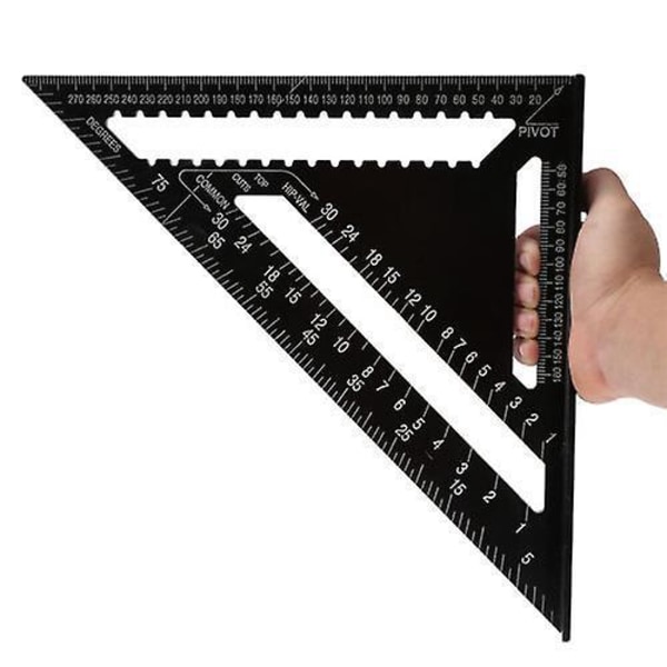 30 cm Trekantet Vinkelmåler Metrisk Speed ​​Square Tresnekker Vinkel Aluminium Folie Tresnekker Vinkel som Gradskive Faslinjal - Svart