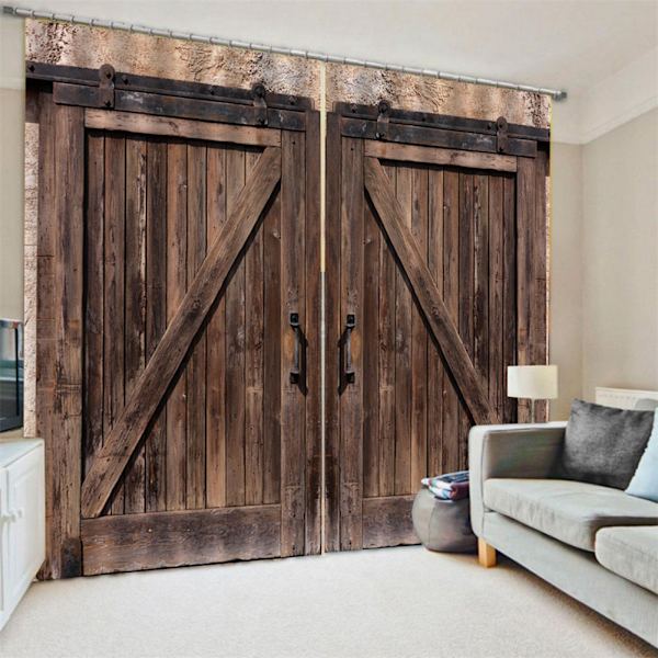 Tredørstil Stue Soverom Vindu Semi Blackout Semi Shade Trykkgardin 170 * 200 cm