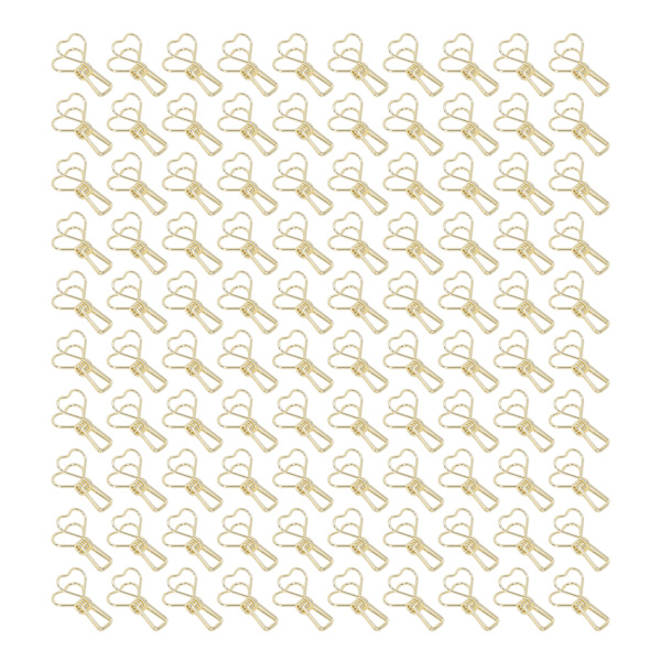 100 stk. Binder Clips Hjerteform Lang Hale Form Metal Jern Hul Design Mini Sjov Binder Clips til Dokumenter Billetter Guld