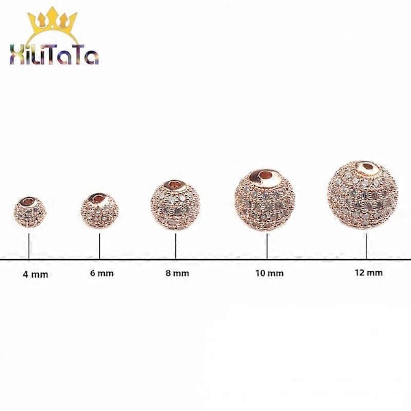 Runda distanspärlor i koppar Micro Pavé CZ Zirkon För DIY Smyckestillverkning Armband Halsband Tillbehör 4/6/8/10/12mm Guld Svart CZ 4mm