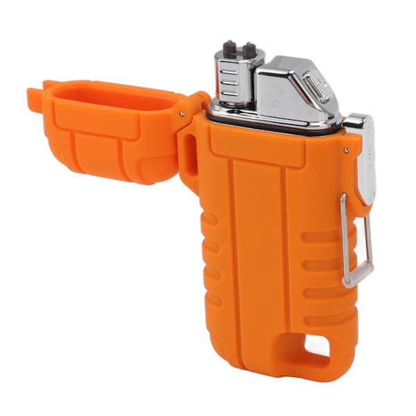 USB-oppladbar lighter, vindtett dobbel lysbue lighter, vanntett flammefri elektrisk lighter med hengehull for camping, oransje