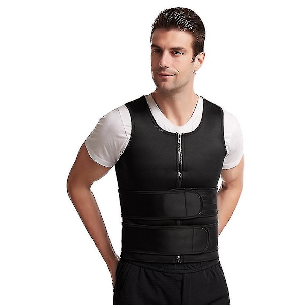 Kroppsshaper Midje Trener Sauna Vest for Menn - Dobbelt Belte Mage Slimming Fitness 2XL Svart