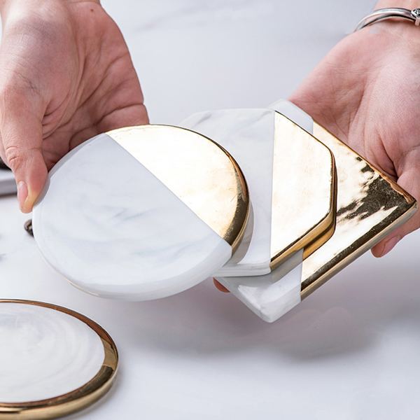 Gold Marmor Coasters Keramisk Coaster Tekopp Pad Bordmatte Coaster Kaffe Te kopp bordunderlag