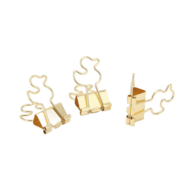 20 stk. papirclips med stærk klemkraft, holdbart jern, lille ande-design, bred anvendelse, små binderclips, guld