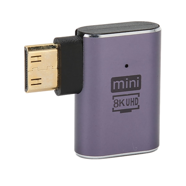 Mini HD til HD-adapter, 90 graders vinkel, 8K 60Hz, 48 Gbps, LED-indikator, Mini HD til HD-konverter for bærbar PC, kamera, nettbrett
