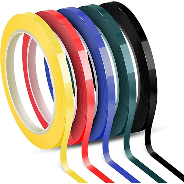 Selvklæbende whiteboard markør mesh tape, 5 ruller - 6 mm bredde, 5 farver, 66 m pr. rulle