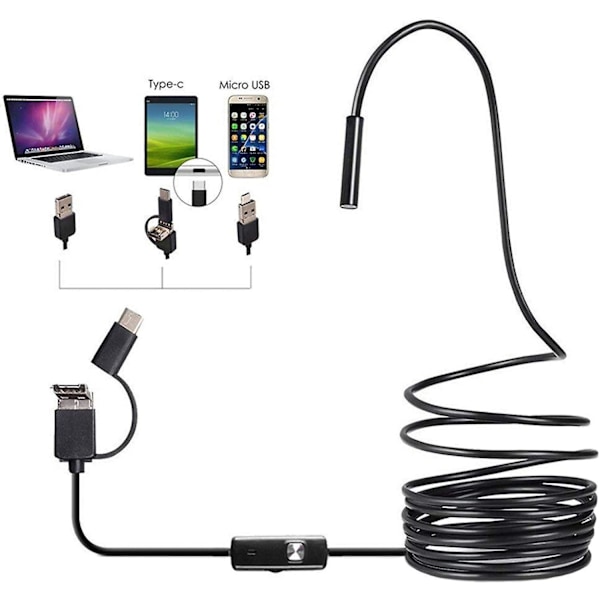 Vanntett boreskop inspeksjonskamera med justerbare LED-lys for Android USB Type-C, rør vask avløpsrør kamera