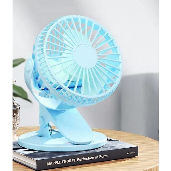 Blue Mini Clamp Fan, USB Rechargeable Desk Fan, 3 Speeds, 720 Rotating Portable Fan, Quiet Small Fan for Office, Bedroom, Stroller