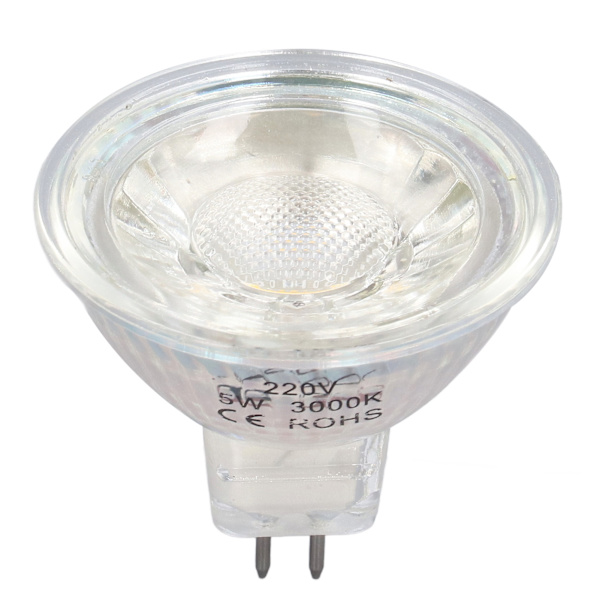 5W COB LED-lampa Glas MR16-lampa Dimbar Spot-lampa för sovrum Vardagsrum 220VVarmt vitt ljus 3000K