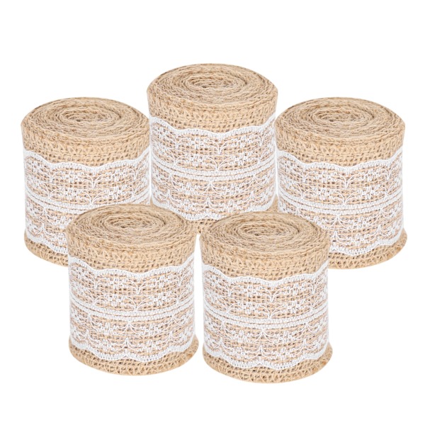 5 st Burlap Band Spets Linne Rulle Jute Bälte DIY Handgjord Hessian Rem Dekorationer (Vit)