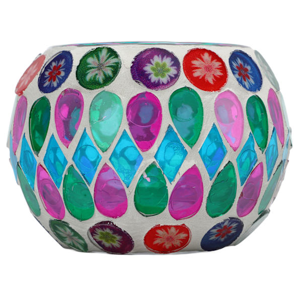 Mosaik Tealight-hållare i glas med livfulla färger och utsökt mönster, glasljusstake för ljus, växter och pennor