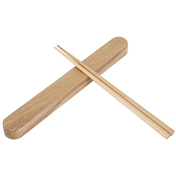 Återanvändbara träpinnar Bärbara porslin Set Köksredskap för att äta med låda (White Wax Chopstick Box Ätpinnar)