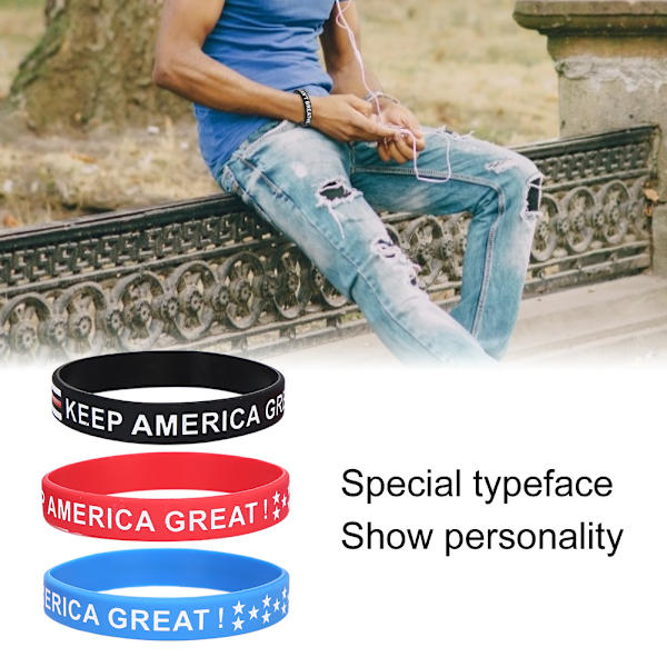 3 stk silikon elastisk armbånd Unisex spesialbrev Fargerikt patriotisk armbånd