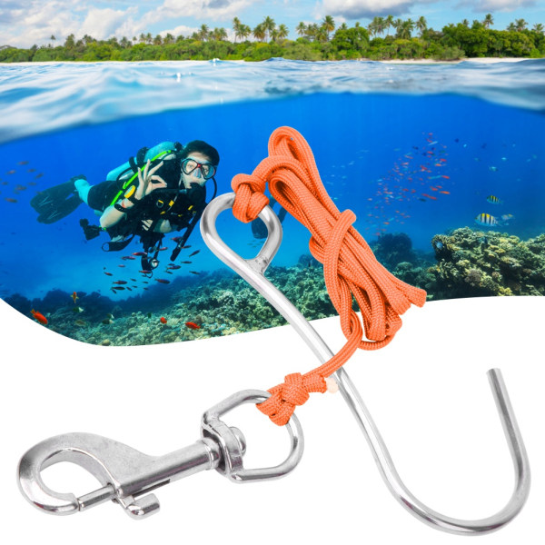 Scuba Diving Drivkroker med line rustfritt stål klips Enkel revkrok Utstyr orange