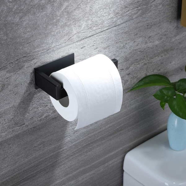 Sort toiletpapirholder, toiletrulleholder til badeværelse og køkken, 304 rustfrit stål, selvklæbende
