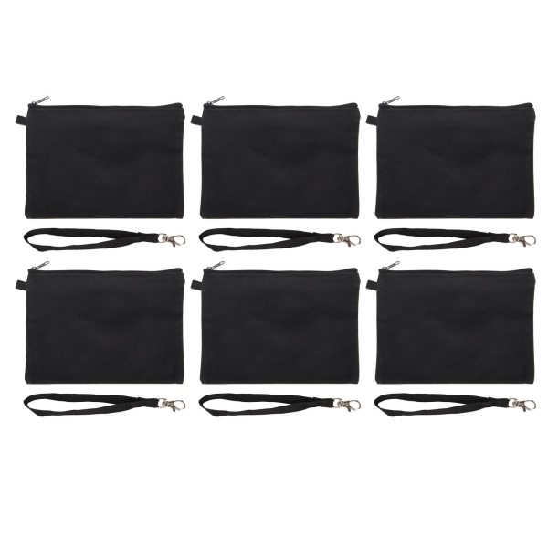 10 STK lærreds kosmetiktaske med sort lanyard bærbar multifunktions blank DIY Craft taske til rejse Makeup taske sort