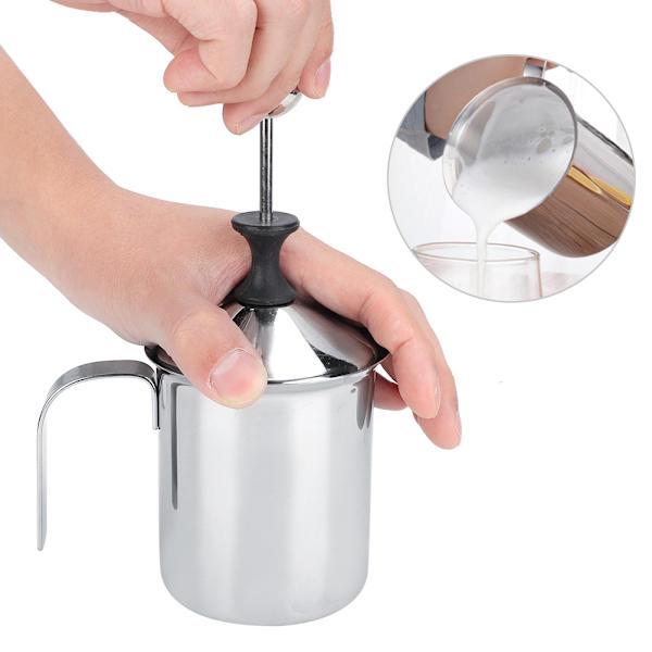 400 ml mælkeskummer i rustfrit stål med dobbelt net til kaffe og latte