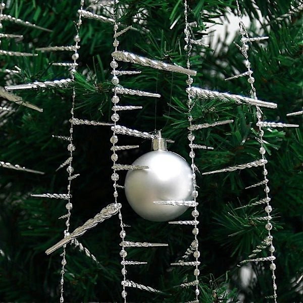 Passende 3D Glitter Sølv Istapp Girlander Banner Streamer for Juleborddekorasjon Nyttår