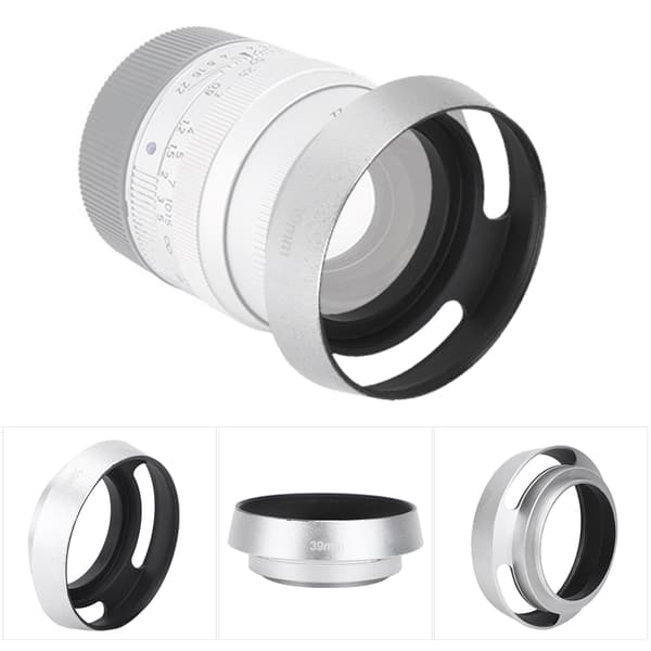 2 stk. hul udformet objektivhætte i aluminiumslegering 39 mm til Leica-kamera, sølv