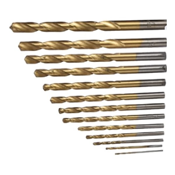 19-delad vridborr-set 1 till 10 mm, klara tänder, Ti-belagda vridborr för aluminium, trä och plast