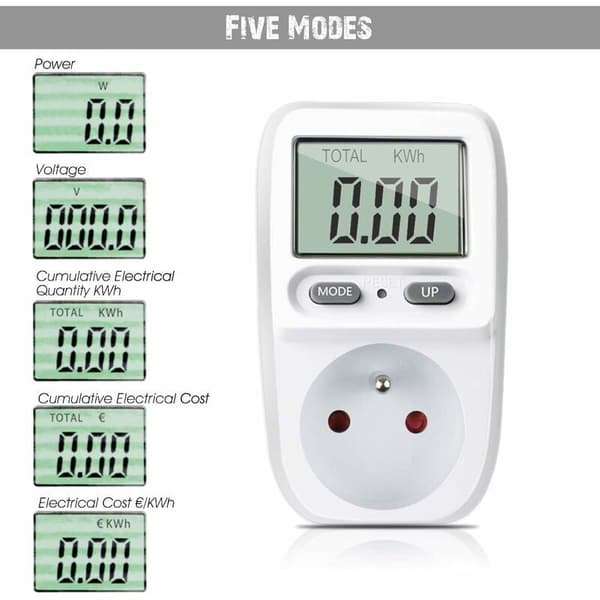 Wattmeter, plug-in energimåler, energiforbrugsmåler, strømforbrugsregulator med LCD-display, maksimal effekt 3680W--