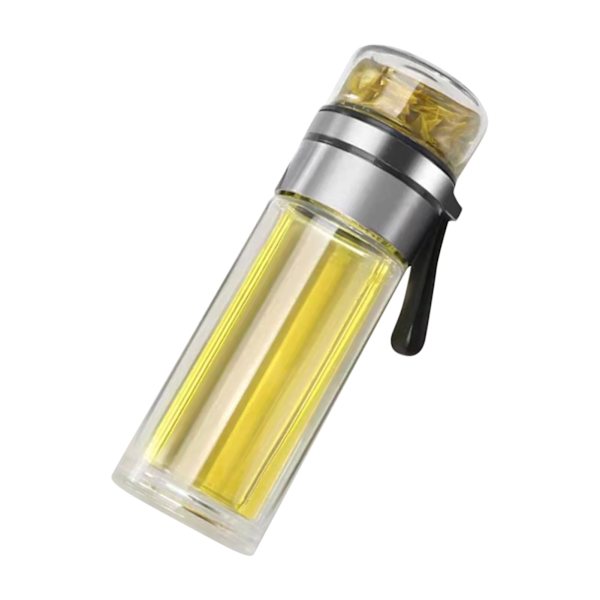 Glas Transparent Te-flaska Bärbar Te Vattenflaska Te och Vatten Separationsflaska Stålfärg