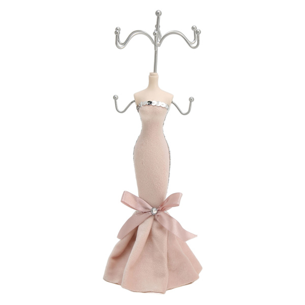 Modell Klänning Smycken Display Stativ Örhänge Halsband Ring Hållare Förvaring Organizer Hängande Tower Rack ljusrosa