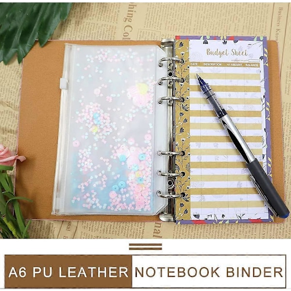 2-pack A6 PU Läder Anteckningsbok, 6 Ring Budgetplaneringspärm, Rosa