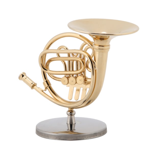 4in Miniature Golden French Horn Replica med Stand Instrument Model Ornamenter Julegaver