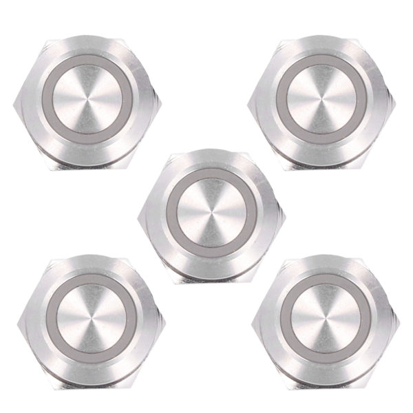 5 st momentan tryckknappsbrytare metall autoåterställning Ultratunn Vattentät med LED 19mmDC3~6V Grön