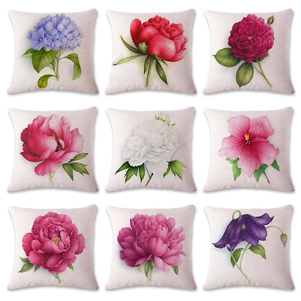 Sett med 9 Putetrekk med Blomstermønster 45x45cm Firkantet Dekorativt Putetrekk for Sofa Seng Stol Bil Stue Hjem Bar Kafé