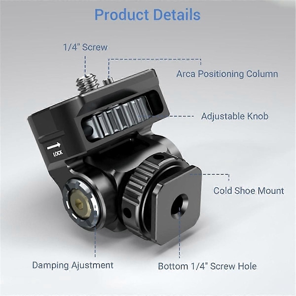 DSLR Kamera Klemme Justerbart Monitorfeste m/ Cold Shoe 1/4 Skrue
