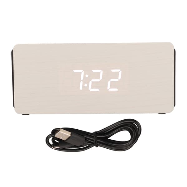 Vit Träklocka Intelligent 4 Växlar Ljusstyrka Bluetooth 15W Trä LED-klocka för Barn