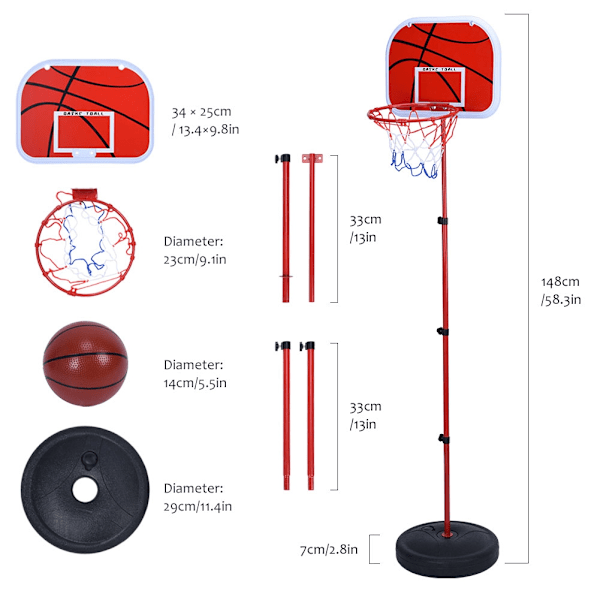 Højdejusterbart basketballstativ system kurv bagplade net kit til børn