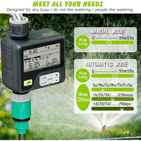 Trädgårdsautomatisk vattentimer Regnsensor Sprinklertimer Bevattningssystem Controller 6 oberoende program
