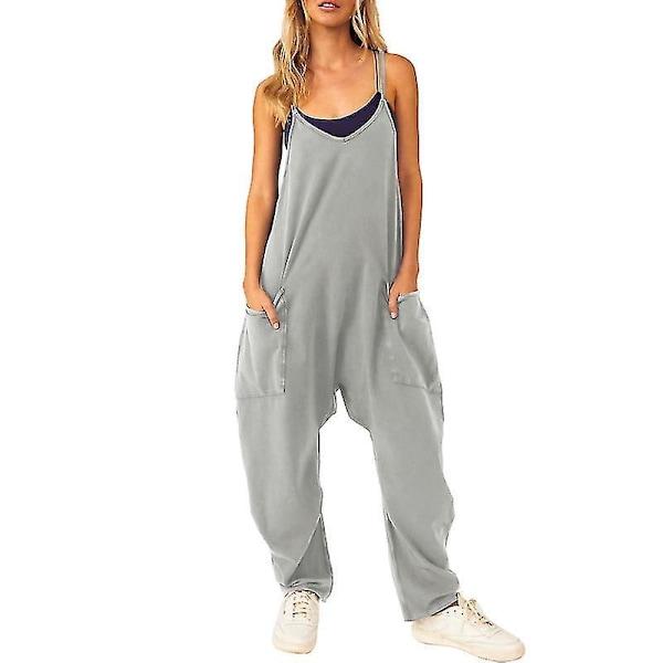 Ærmeløs vidde ben jumpsuit med store lommer - Sommer casual loungewear L B