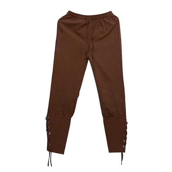 Medieval Viking Pirat Kostume Bukser - Herre Ankel Båndet Snøre Bukser XL Brun