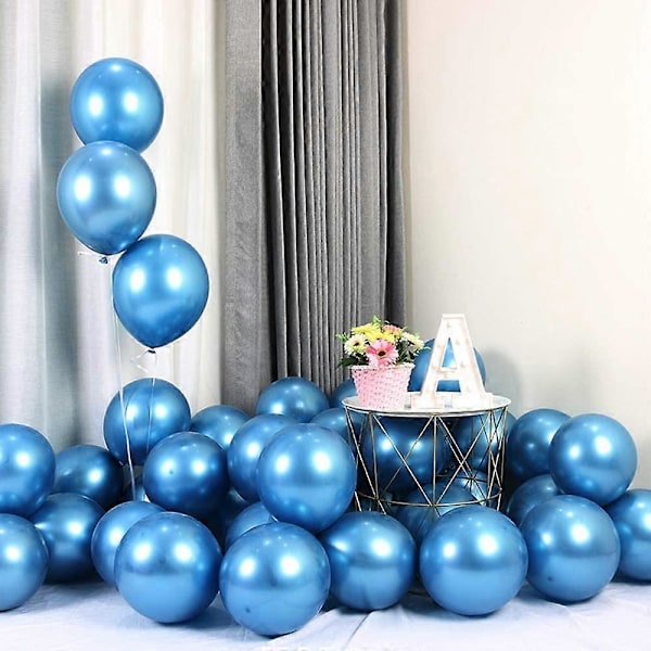 50 stk. blå metalliske balloner til fest, skinnende blå latexballoner til fødselsdag, bryllup, forlovelse, babyshower eller enhver festdekoration Chris