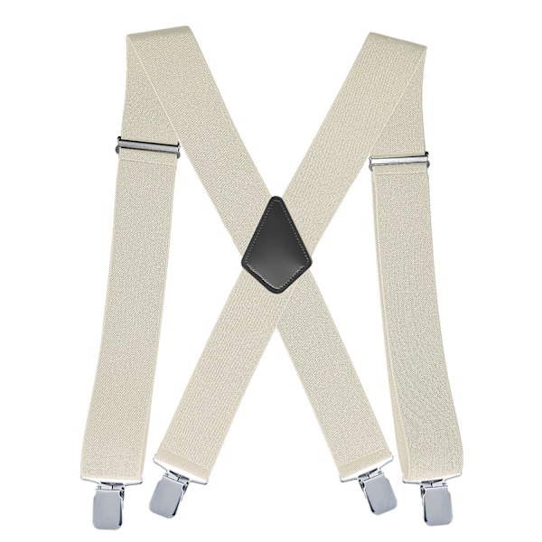 Moderiktiga elastiska clip-on hängslen för män - mjölkvit, justerbar 120cmx5cm, X-form