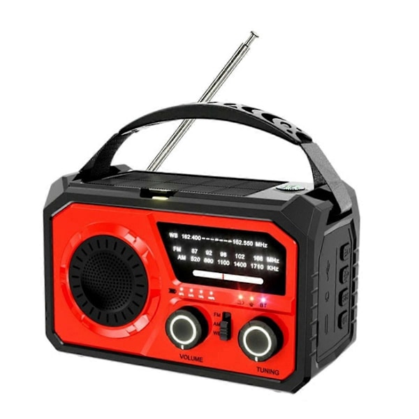 16000mAh Nödradio med Solcell och Handvev - Röd