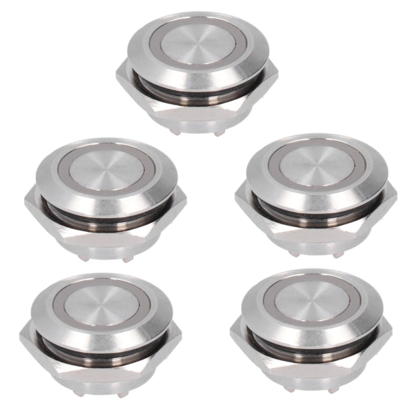 5 kpl Momentary Push Button Switch Metal Auto Reset Ultra Thin Vedenpitävä LED 19mmAC220V Punainen