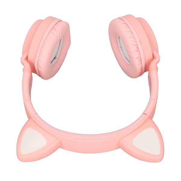 Gaming-hovedtelefoner med katteører, dyb bas, LED-lys, foldbare, søde katteøre-headset med bløde ørepuder, pink