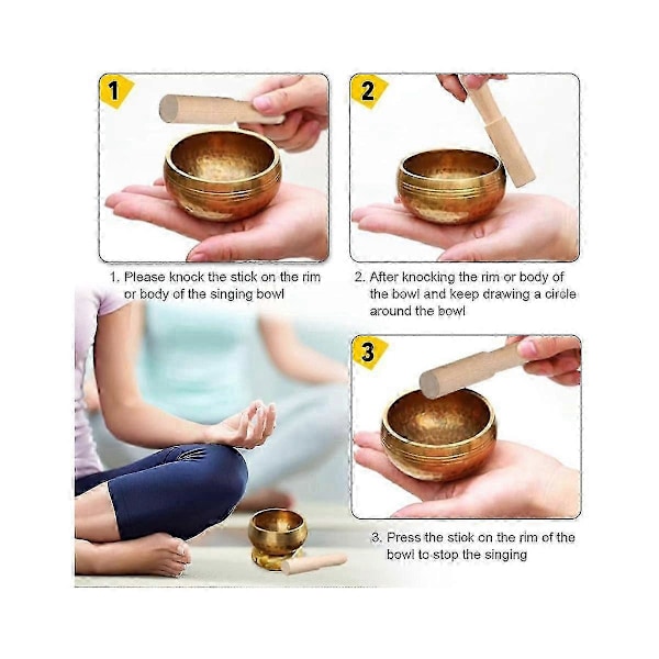 Tiibetiläinen Äänimaljasetti, Meditaatioäänimaljatyyny yhteensopiva joogan, meditaation ja chakrojen parantamisen kanssa (3,3 tuumaa)