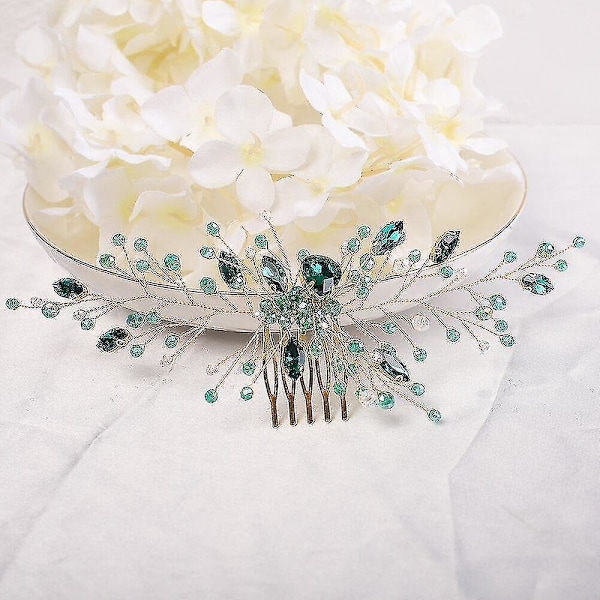 Grønn Rhinestone Bryllup Brud Hårkam Gull