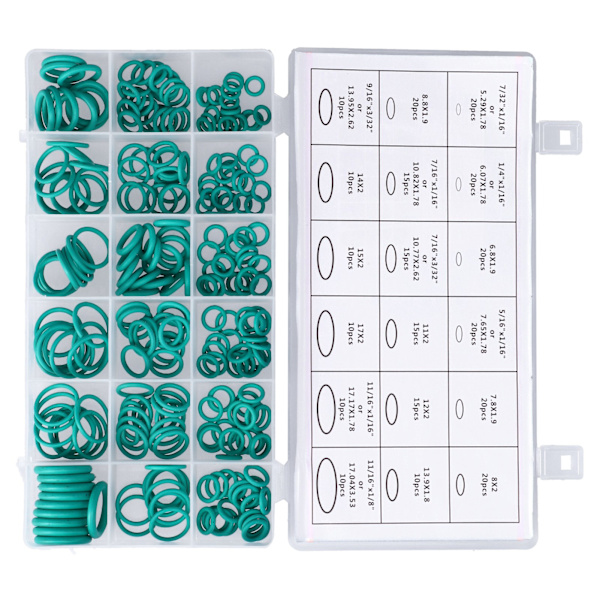 270-packning O-ringar Tätningsbricka Packning Sortiment Set 18 Storlekar Kit Gummigrommets för Reparation Grön
